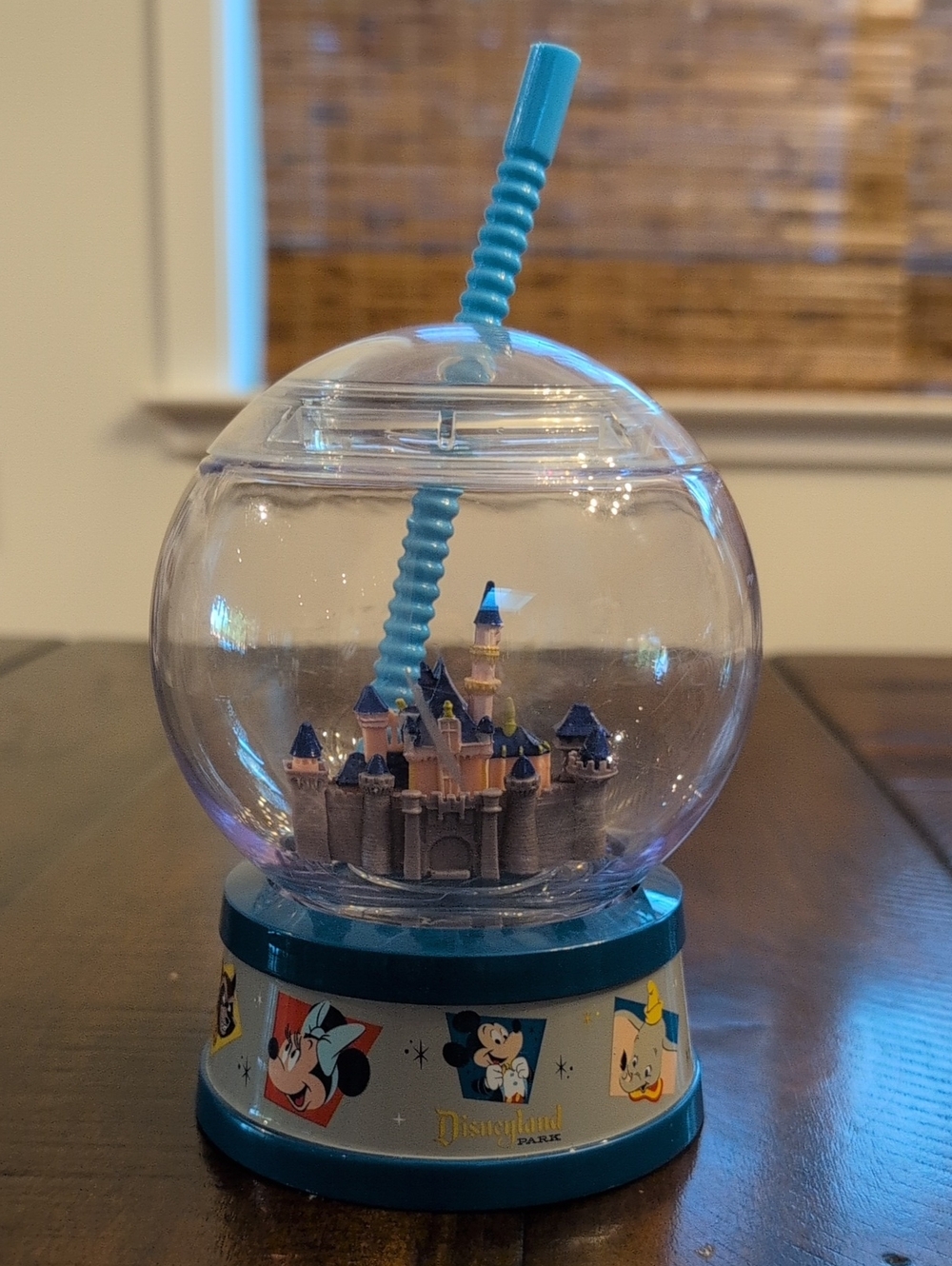 Disney Blue Castle Snow Globe Cup with Teal Straw